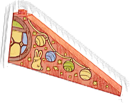 Slope 25 8 x 1 x 3 with Medium Nougat Round Window Half with Bright Light Yellow, Bright Light Blue and Lime Stained Glass, Hanging Lights, Bunny Rabbit, Stars, Planet and Moon Pattern Model Left Side