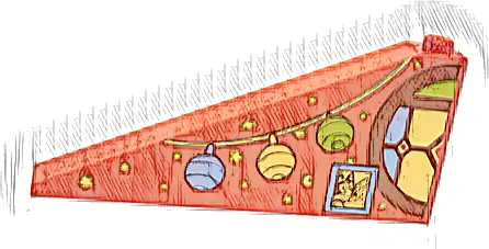 Slope 25 8 x 1 x 3 with Medium Nougat Round Window Half with Bright Light Yellow, Bright Light Blue and Lime Stained Glass, Hanging Lights, Bluey Picture, Stars, Planet and Moon Pattern Model Right Si