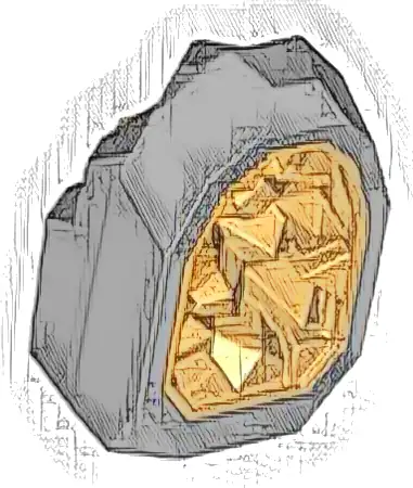 Rock 1 x 1 Geode with Molded Trans-Orange Crystals Pattern