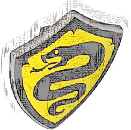 Minifigure, Shield Quadrilateral with Black Snake and Border with Dark Silver Squares on Yellow Background Pattern