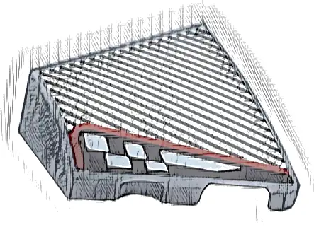 Wedge 2 x 2 x 2/3 Right with Silver Diagonal Stripes and Black and White Checkered Stripe with Red Outline Pattern