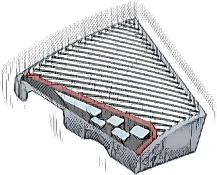 Wedge 2 x 2 x 2/3 Left with Silver Diagonal Stripes and Black and White Checkered Stripe with Red Outline Pattern