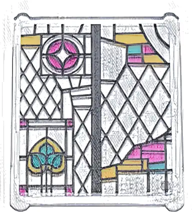 Glass for Window 1 x 3 x 3 Flat Front with Black, Bright Light Orange, Dark Turquoise, and Magenta Stained Glass Pattern 3 (Sticker) - Set 76437