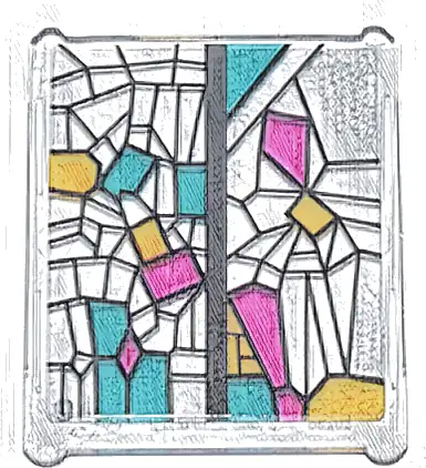 Glass for Window 1 x 3 x 3 Flat Front with Black, Bright Light Orange, Dark Turquoise, and Magenta Stained Glass Pattern 4 (Sticker) - Set 76437