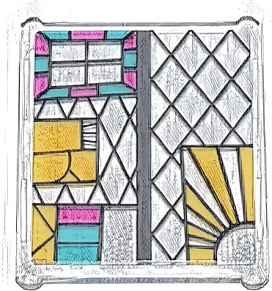 Glass for Window 1 x 3 x 3 Flat Front with Black, Bright Light Orange, Dark Turquoise, and Magenta Stained Glass Pattern 5 (Sticker) - Set 76437