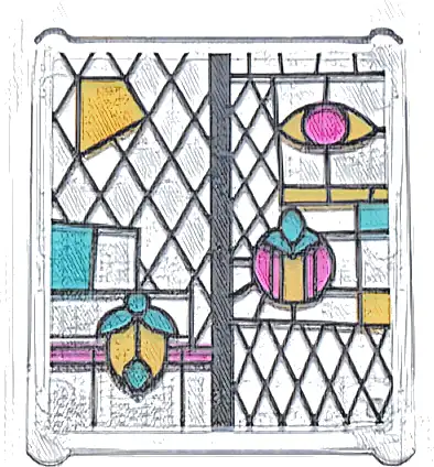 Glass for Window 1 x 3 x 3 Flat Front with Black, Bright Light Orange, Dark Turquoise, and Magenta Stained Glass Pattern 6 (Sticker) - Set 76437