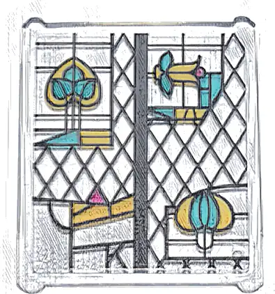 Glass for Window 1 x 3 x 3 Flat Front with Black, Bright Light Orange, Dark Turquoise, and Magenta Stained Glass Pattern 7 (Sticker) - Set 76437