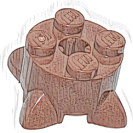 Brick, Round 2 x 2 with 4 Roots / Feet and Axle Hole