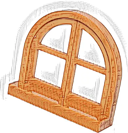 Window 1 x 4 x 3, Rounded Top with 4 Panes and Sill