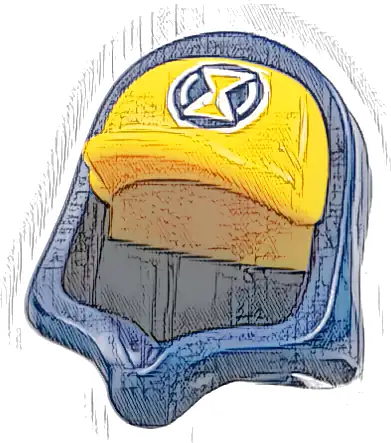 Minifigure, Headgear Hood Hoodie with Molded Bright Light Orange Cap and Printed Hourglass Logo Pattern