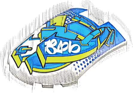 Windscreen 8 x 6 x 2 Curved with Blue, Dark Azure, and Lime Arrows and 'BLOb" Pattern