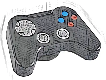 Minifigure, Utensil Video Game Controller with Silver Directional Pad and Thumbsticks, Blue and Red Buttons Pattern