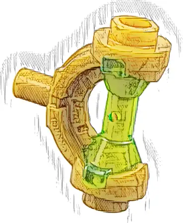 Minifigure, Weapon Hilt with Curved Guard and Bar with Molded Trans-Bright Green Hourglass Handle Pattern