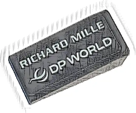 Slope 18 2 x 1 x 2/3 with White 'RICHARD MILLE' and DP WORLD Logo Pattern Model Left Side (Sticker) - Set 76919