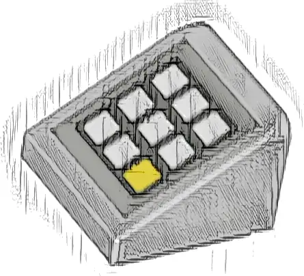 Slope 30 1 x 1 x 2/3 with Keypad with White and Yellow Buttons on Dark Bluish Gray Background Pattern