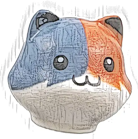 Minifigure, Head, Modified Cat, Calico with Dark Orange Left Side, Sand Blue Right Side and Black Auricles, Eyes and Nose Pattern