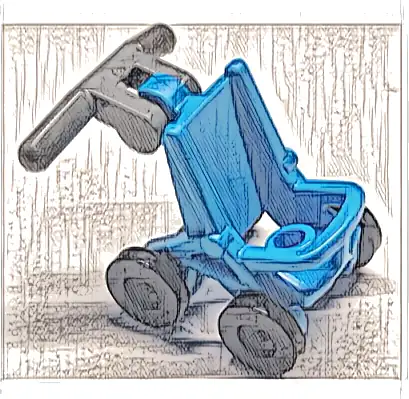 Minifigure, Utensil Stroller / Baby Carriage with Black Wheels and Dark Bluish Gray Handlebars (5491 / 2496 / 30031)