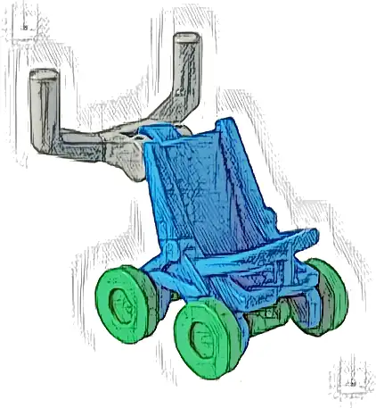 Minifigure, Utensil Stroller / Baby Carriage with Bright Green Wheels and Light Bluish Gray Angular Handlebars (5491 / 2496 / 98397)