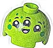 Część LEGO® 553pb050 Klocek okrągły 2 x 2 kopuła z twarzą obcego z 3 czarnymi oczami i ustami, białymi źrenicami, średniolawendowym językiem i zielonymi plamkami (wzór)
