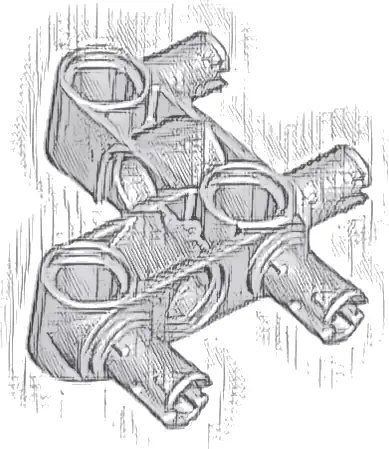 Technic, Pin Connector Perpendicular 3 x 3 Bent with 4 Pins