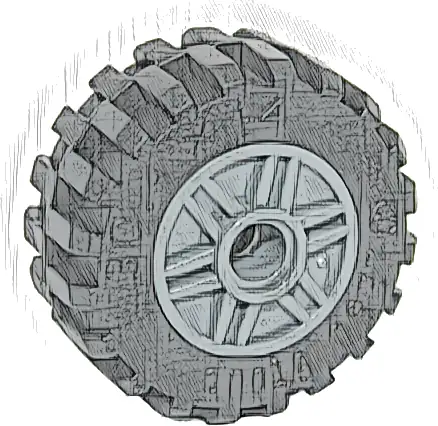 Wheel 18mm D. x 14mm with Pin Hole, Fake Bolts and Shallow Spokes with Black Tire 30.4 x 14 Offset Tread - Band Around Center of Tread (55981 / 92402)