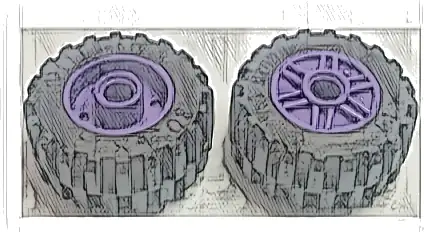 Wheel 18mm D. x 14mm with Pin Hole, Fake Bolts and Shallow Spokes with Black Tire 30.4 x 14 Offset Tread - Band Around Center of Tread (55981 / 92402)