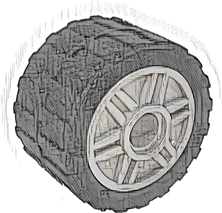 Wheel 18mm D. x 14mm with Pin Hole, Fake Bolts and Shallow Spokes with Black Tire 24 x 14 Shallow Tread, Band Around Center of Tread (55981 / 89201)