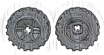 Wheel 18mm D. x 14mm with Axle Hole, Fake Bolts and Shallow Spokes with Black Tire 30.4 x 14 Offset Tread Band Around Center of Tread (55982 / 92402)