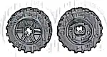 Część LEGO® 55982c05 Koło 18mm średnicy x 14mm z otworem na oś, fałszywe śruby i płytkie szprychy z czarną oponą 30,4 x 14 z offsetowym bieżnikiem wokół środka, wzór