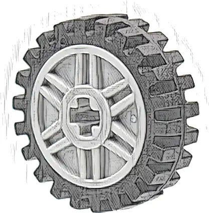 Wheel 18mm D. x 8mm with Fake Bolts and Shallow Spokes and Axle Hole with Black Tire 24mm D. x 7mm Offset Tread - Band Around Center of Tread (56903 / 61254)