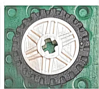 Wheel 18mm D. x 8mm with Fake Bolts and Shallow Spokes and Axle Hole with Black Tire 24mm D. x 7mm Offset Tread - Band Around Center of Tread (56903 / 61254)