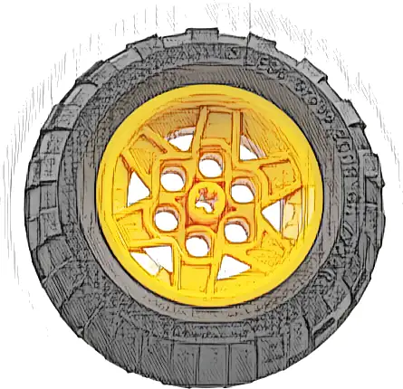 Wheel 43.2mm D. x 26mm Technic Racing Small, 6 Pin Holes with Black Tire 68.7 x 34 R (56908 / 61480)