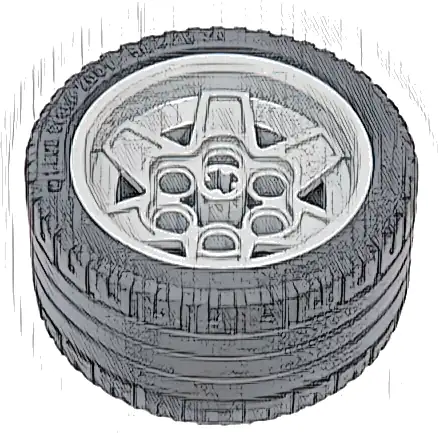 Wheel 43.2mm D. x 26mm Technic Racing Small, 6 Pin Holes with Black Tire 56 x 28 ZR Street (56908 / 41897)