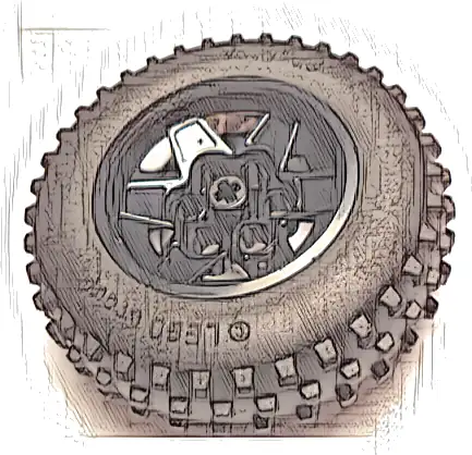 Wheel 43.2mm D. x 26mm Technic Racing Small, 6 Pin Holes with Black Tire 75.1 x 28 Spiky Tread (56908 / 69909)