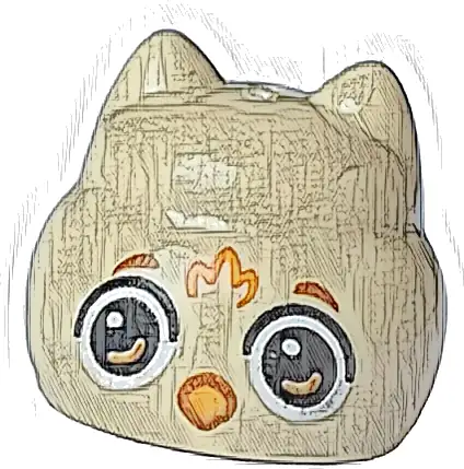 Brick, Round with Indented Top and Cat Ears with Black and White Eyes, Dark Orange Eyebrows, Orange Nose and Feathers Pattern (Gabby's Dollhouse Baby Me-Owl Head)