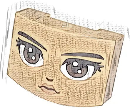 Wedge 3 x 4 x 1 1/3 Triple Curved No Studs with Black Eyebrows, Dark Brown Eyes Looking Straight, Nose and Nougat Lips Pattern (Wednesday Addams Face)