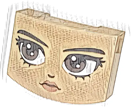 Wedge 3 x 4 x 1 1/3 Triple Curved No Studs with Black Eyebrows, Dark Brown Eyes Looking Right, Nose and Copper Lips Pattern (Wednesday Addams Face)