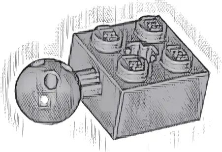 Technic, Brick Modified 2 x 2 with Ball Joint and Axle Hole with 6 Holes in Ball