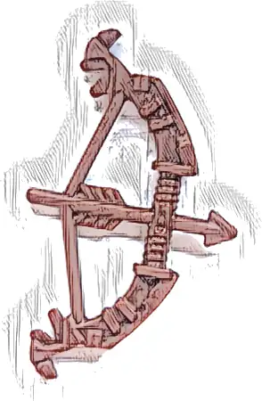 Minifigure, Weapon Bow, Recurve with Ornate Limbs and 2 Small Pin Holes, Arrow Drawn (Horizon Hunter Bow)