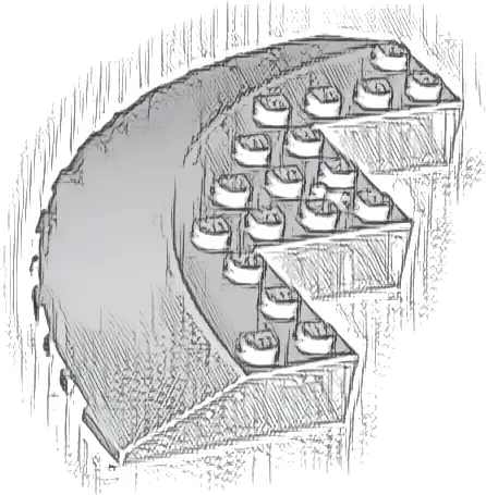 Brick, Round Corner 10 x 10 with Slope 33 Edge, Axle Hole, Facet Cutout