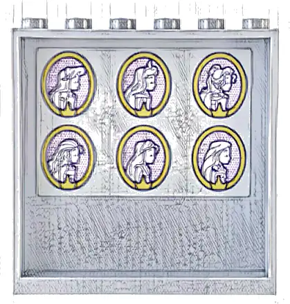Panel 1 x 6 x 5 with 6 Gold Oval Disney Princess Profile Portraits of Ariel, Aurora, Belle, Moana, Mulan, and Pocahontas Pattern (Sticker) - Set 43205