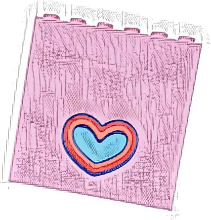 Panel 1 x 6 x 5 with Bright Light Blue, Coral, Dark Purple and Red Heart Pattern