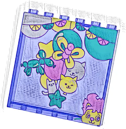 Panel 1 x 6 x 5 with Dark Turquoise, Dark Pink, Silver, and Yellow Balloons and Garland Pattern