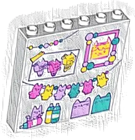 Panel 1 x 6 x 5 with Dark Turquoise, Dark Pink, Lavender and Yellow Kitten Garland, Cat Painting, Paint and Cats Pattern