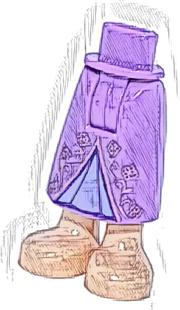 Mini Doll Hips and Skirt Long, Metallic Pink Filigree and Lavender Triangle, Light Nougat Legs and Feet Pattern - Thick Hinge