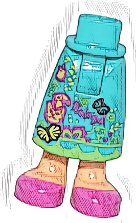 Mini Doll Hips and Skirt Long, Magenta and Yellow Flowers and Animals, 'MadRigal', Nougat Legs, Magenta Shoes Pattern - Thick Hinge