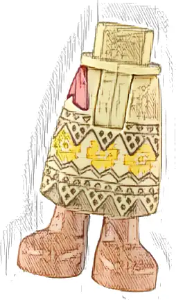 Mini Doll Hips and Skirt Long, Dark Tan Panels and Triangles, Bright Light Orange Flowers, Red Sash Ends, Medium Nougat Legs and Feet Pattern - Thick Hinge