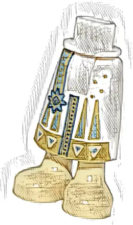 Mini Doll Hips and Skirt Long with Molded Tan Legs and Printed Gold Hem with Tan Triangles, Metallic Light Blue Strap and Star Emblem Pattern - Thick Hinge