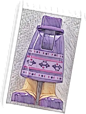Mini Doll Hips and Skirt Long with Molded Medium Tan Legs and Printed Dark Purple Sandals, Medium Lavender and Magenta Stripes, Dots, Arrows, Squares and Barbells Pattern - Thick Hinge