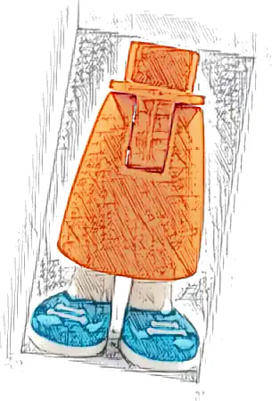 Mini Doll Hips and Skirt Long with Molded White Legs and Feet and Printed Medium Azure Shoes Pattern - Thick Hinge